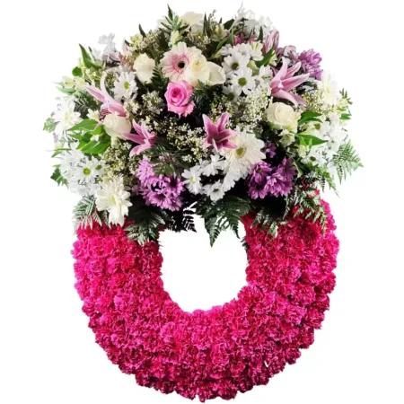 Corona de Claveles, Liliums, Gerberas, Rosas y Margaritas