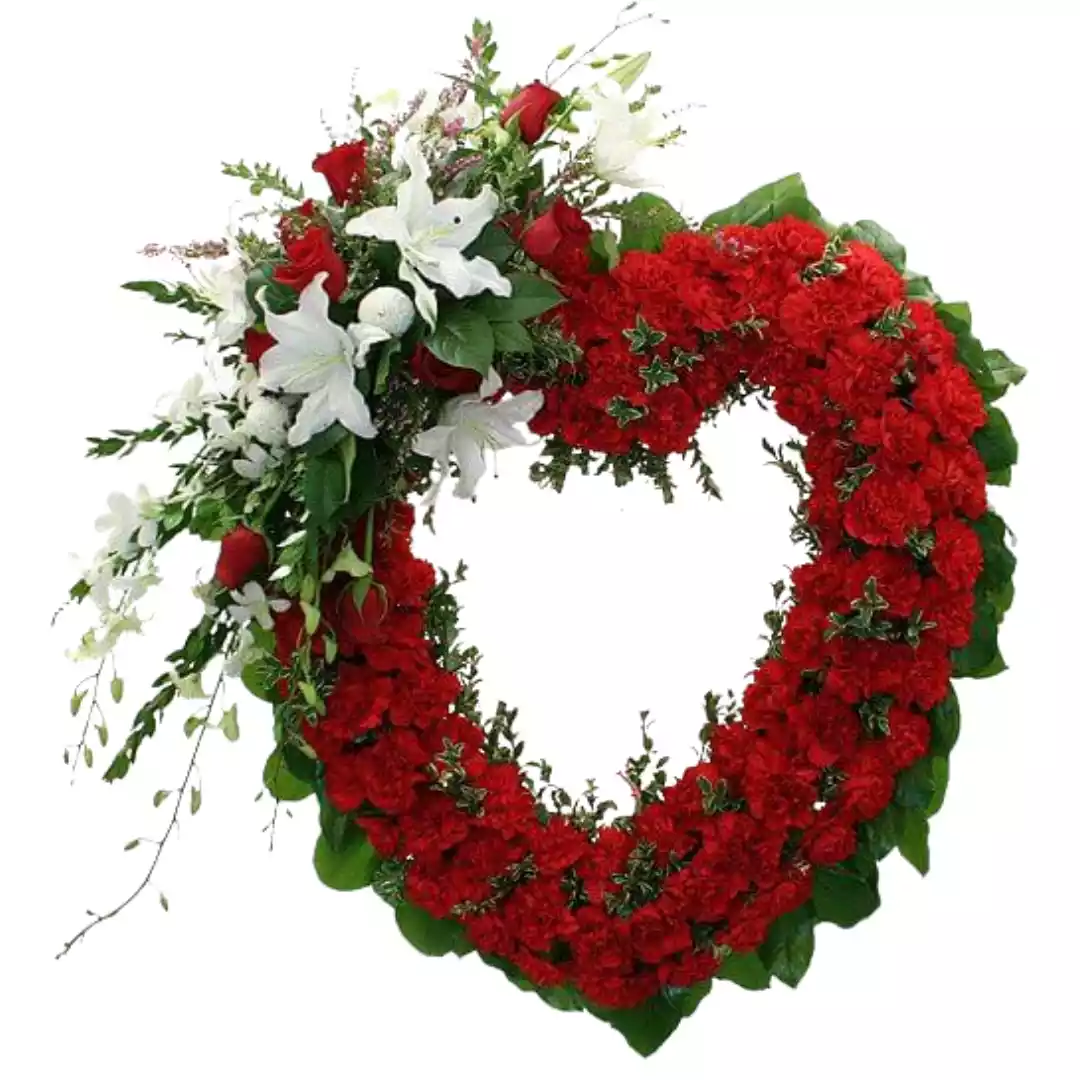 Corazón de Claveles, Liliums y Rosas