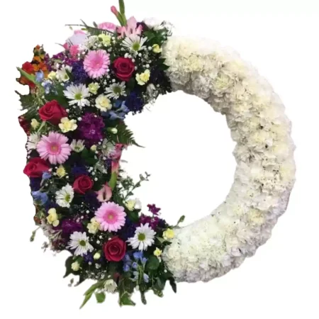 Corona de Claveles, Rosas, Gerberas y Margaritas