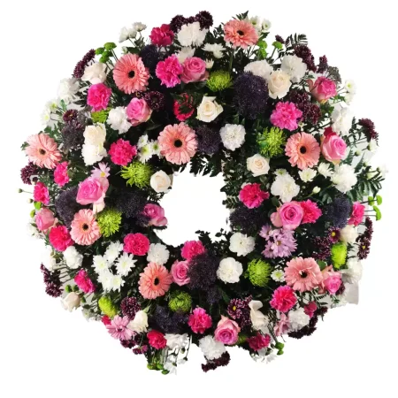 Corona de Rosas, Claveles, Gerberas, Margaritas y Tracheliums