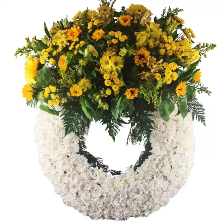 Corona de Claveles, Margaritas y Verdes Exóticos