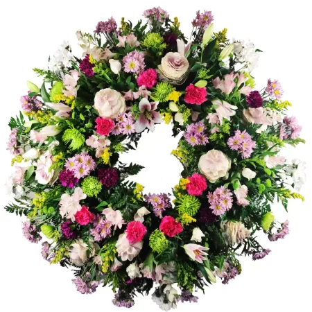 Corona de Margaritas, Claveles, Liliums, Anastasias y Brássicas