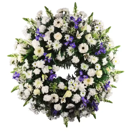 Corona de Gerberas, Margaritas, Anastasias, Liliums, Antirrhinum y Rosas