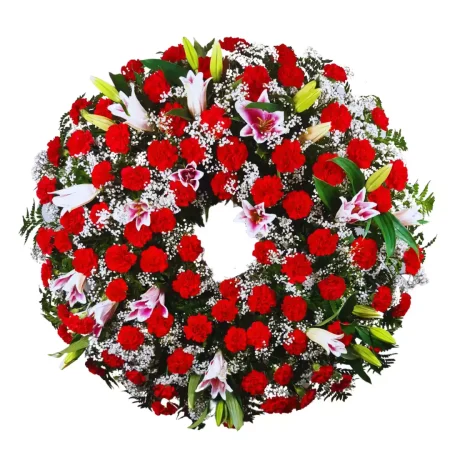 Corona de Claveles, liliums y Paniculatas